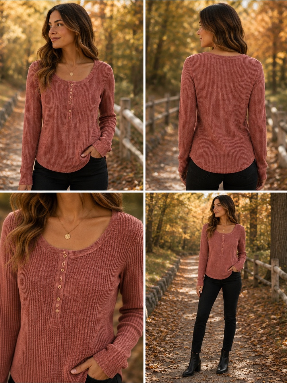 *Prana Rust Long-Sleeve Waffle Henley size M*